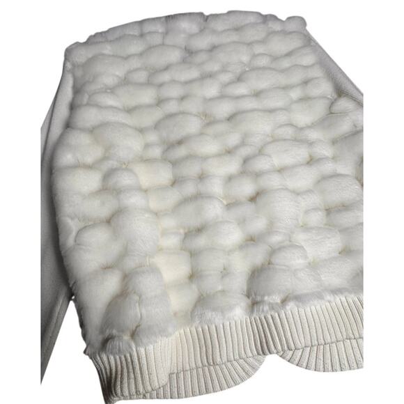 Y2K Lisa International Faux Fur Bubble Cardigan Sweater Ivory Sz S Apres Ski EC - Picture 5 of 16